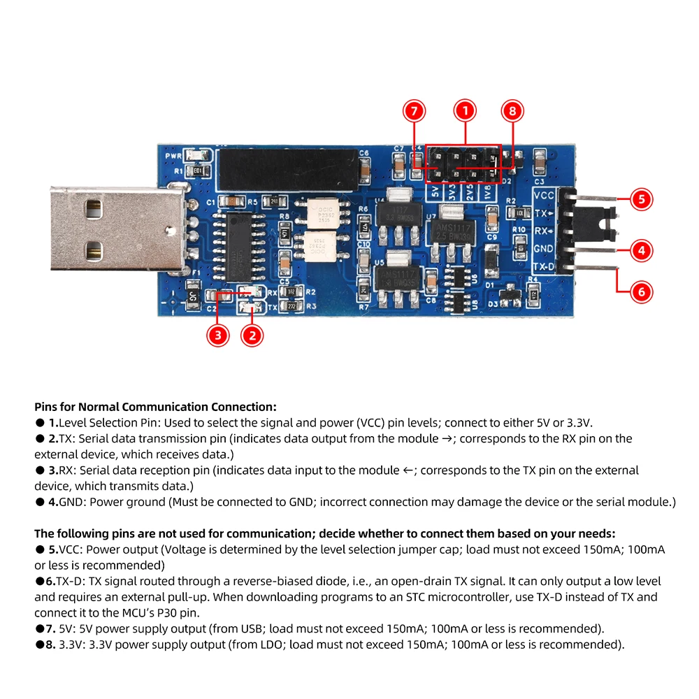 CH340 Photoelektrisches Isolations-Seriellportmodul USB zu TTL Seriellportmodul 5V 3,3V 2,5V 1,8V Vierstufige USB-Schnittstelle – Detail 3