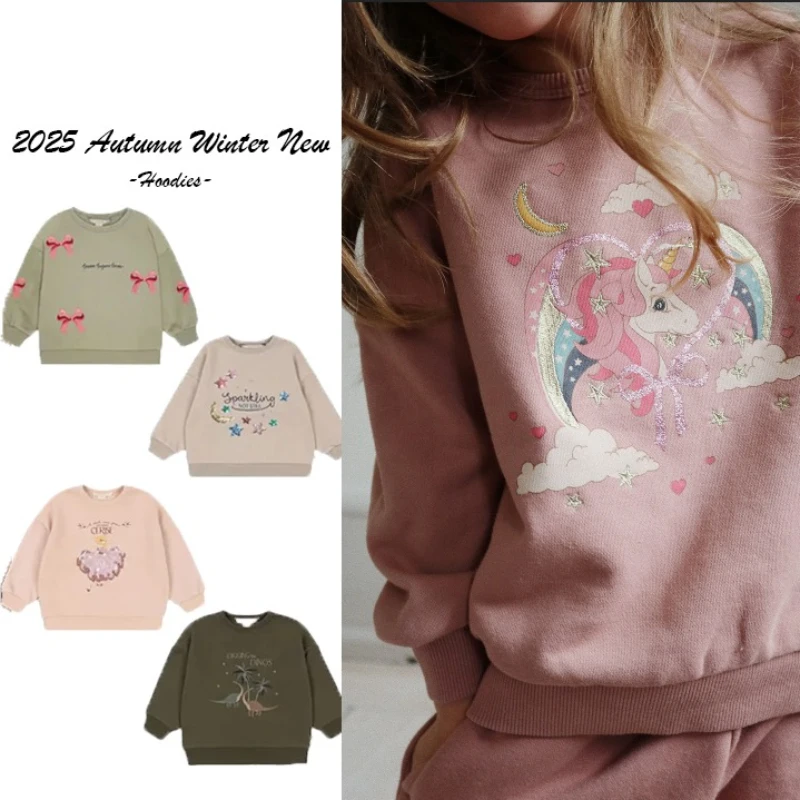 

2025 New Embroidered Children's Sportswear KS Brand Winter Fashion Cartoon Children's Hoodie Pants Set Versatile Top 18M-10Y