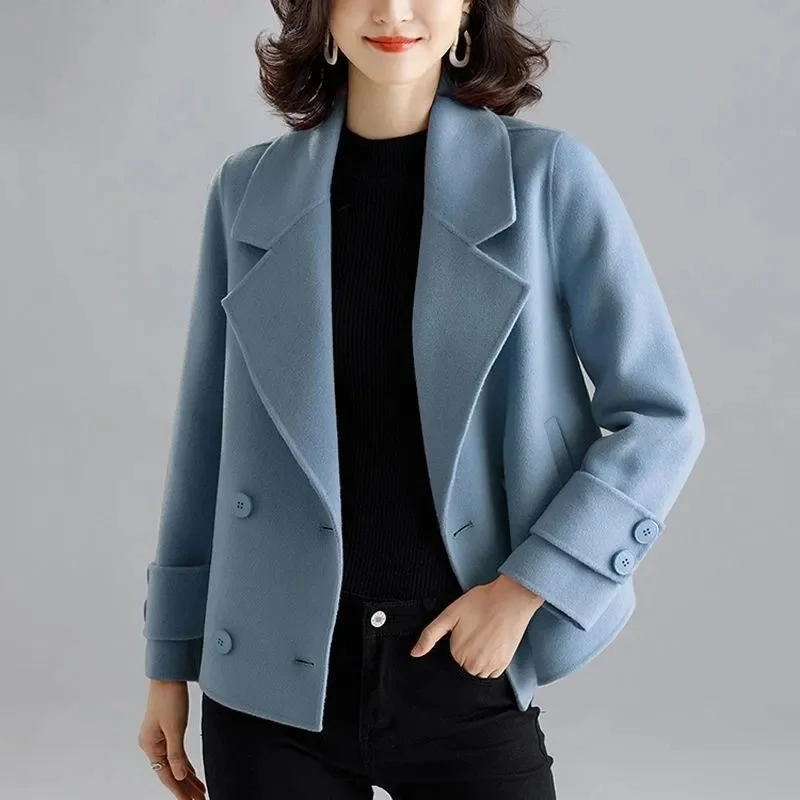 

2023 Thin Commuter Style Solid Color Woolen Coat Women's Short High end Double sided Woolen Casual Fabric Suit Woolen Coat Women