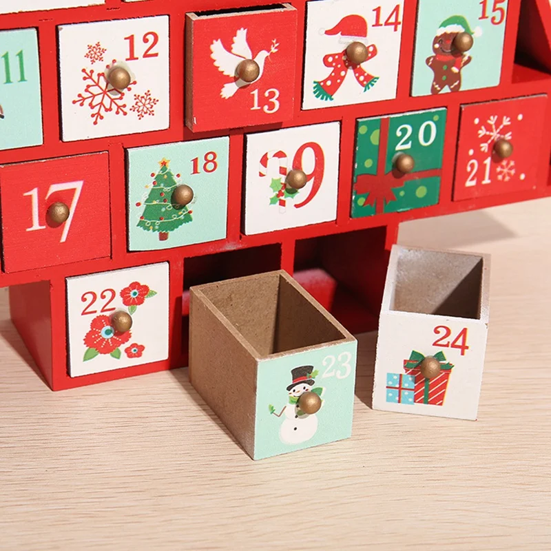 Christmas Wooden Calendar Cabinet Christmas Tree Desktop Ornaments Decoration Countdown Train Ornaments