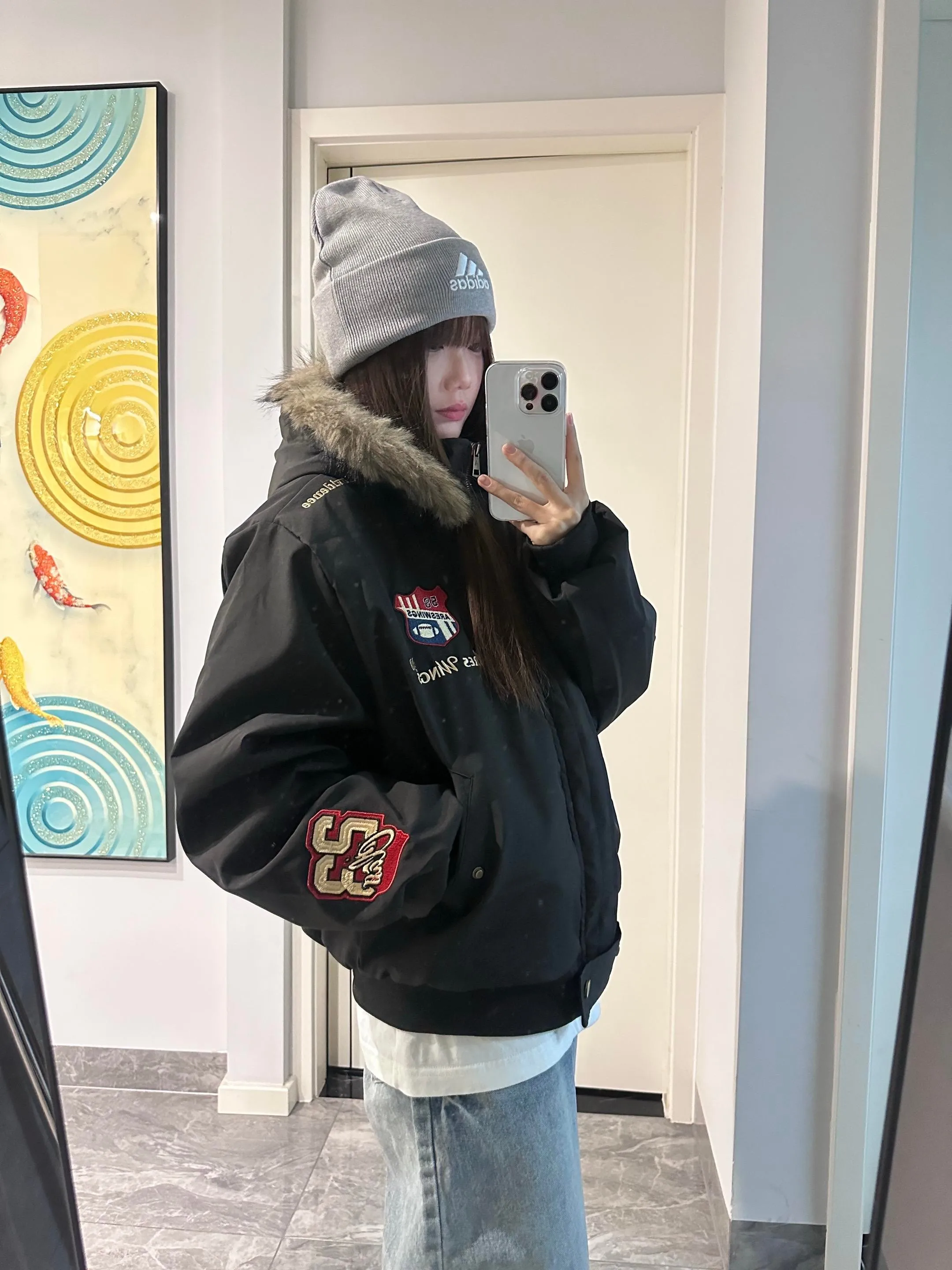 

Bla Retro Mountain Eagle Jaet Cotton Coat Men's Sle Autumn Winter Embroidery Fur Collar American Thiened Parka Coat