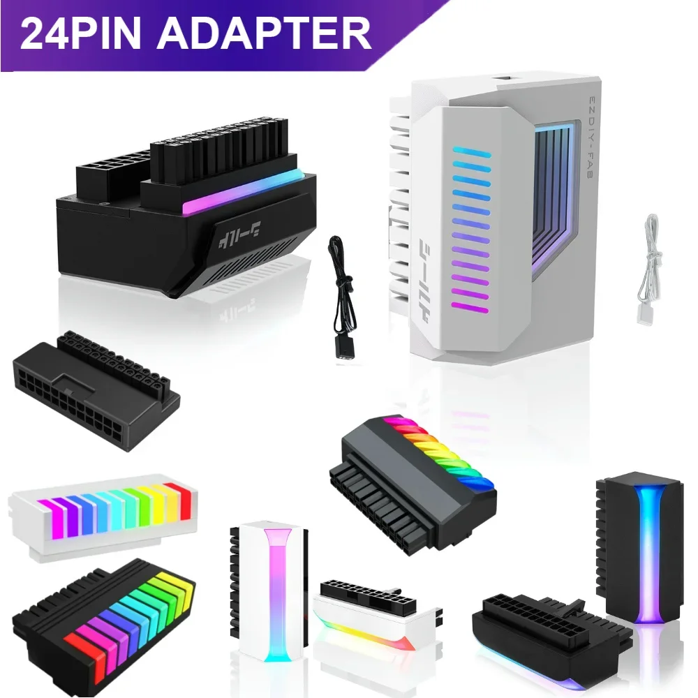

Mainboard Motherboard Power Supply Cable Modular with Infinity Mirror ARGB Light ATX 24-pin 180 Degree Power Connector Adapter