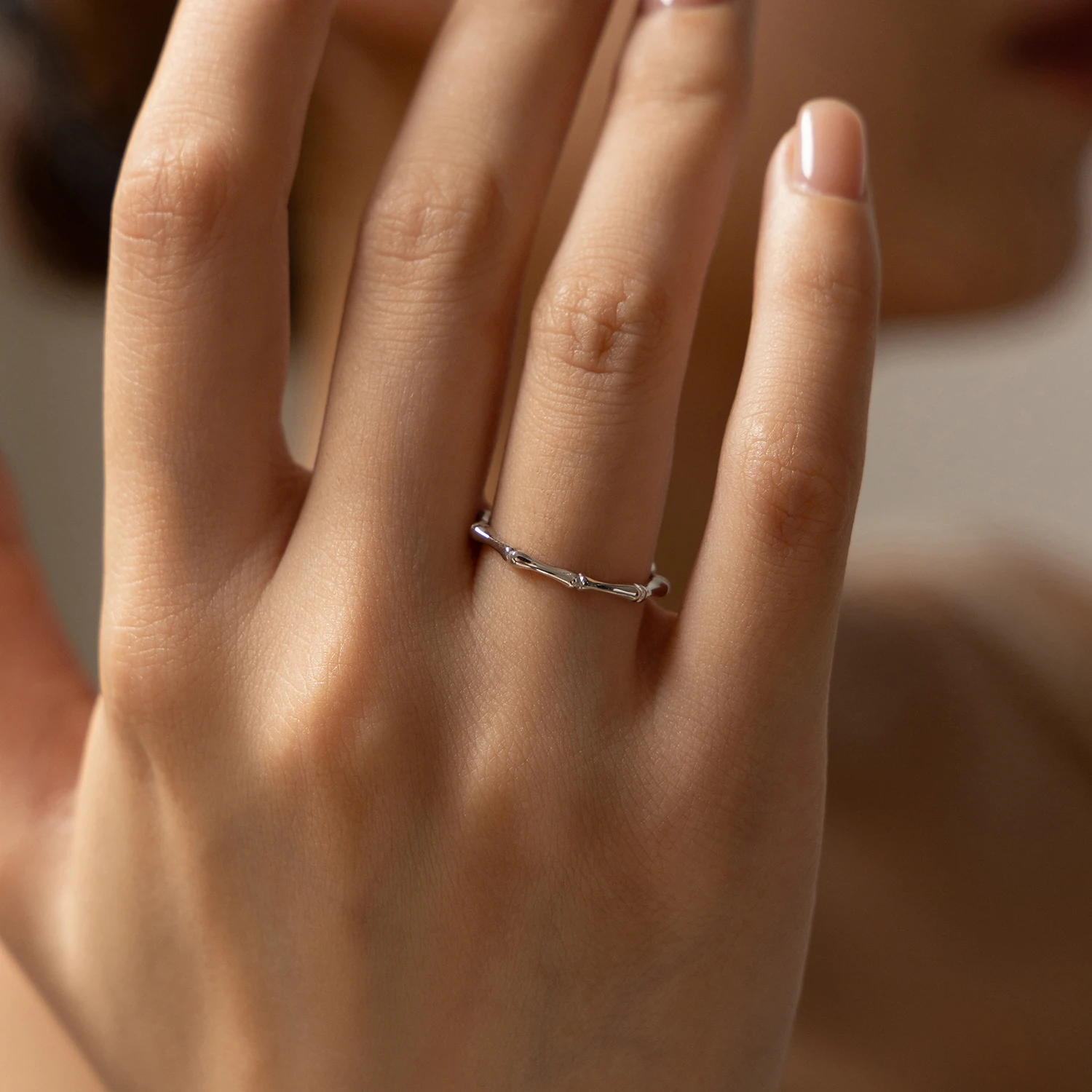 MODIAN 925 Sterling Silver Fashion Simple Polishing Bamboo Joint Stackable Eternity Band Rings For Women Fine Jewelry