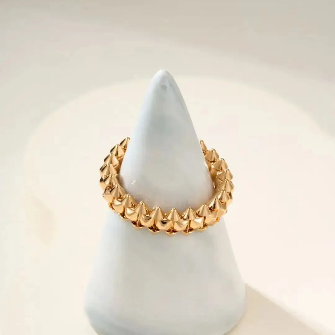 French style 925Style Riveted Bullet High QualityRings For Women Punk Gold Color Creative Ring Broad Surface Finger Jewelry Gift
