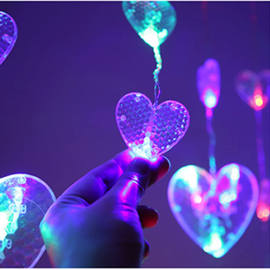 Romantic Heart-Love Curtain Lights Stirng Wedding Fairy Heart-Shaped Decor Lamp for Holiday Party Bedroom Garden Decoration