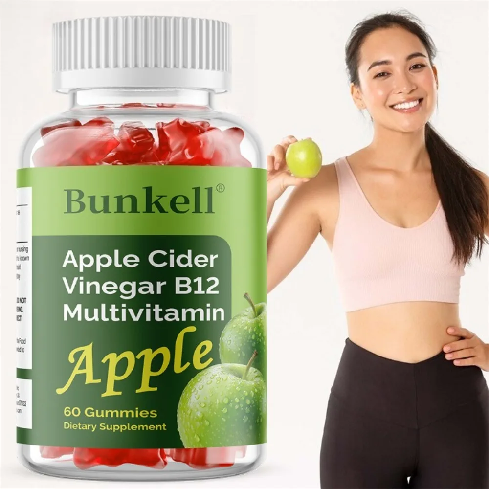 Apple Cider Vinegar Contains B12, Healthy Weight Management, Promotes Detoxification, Relieves Bloating, 60 Gummies