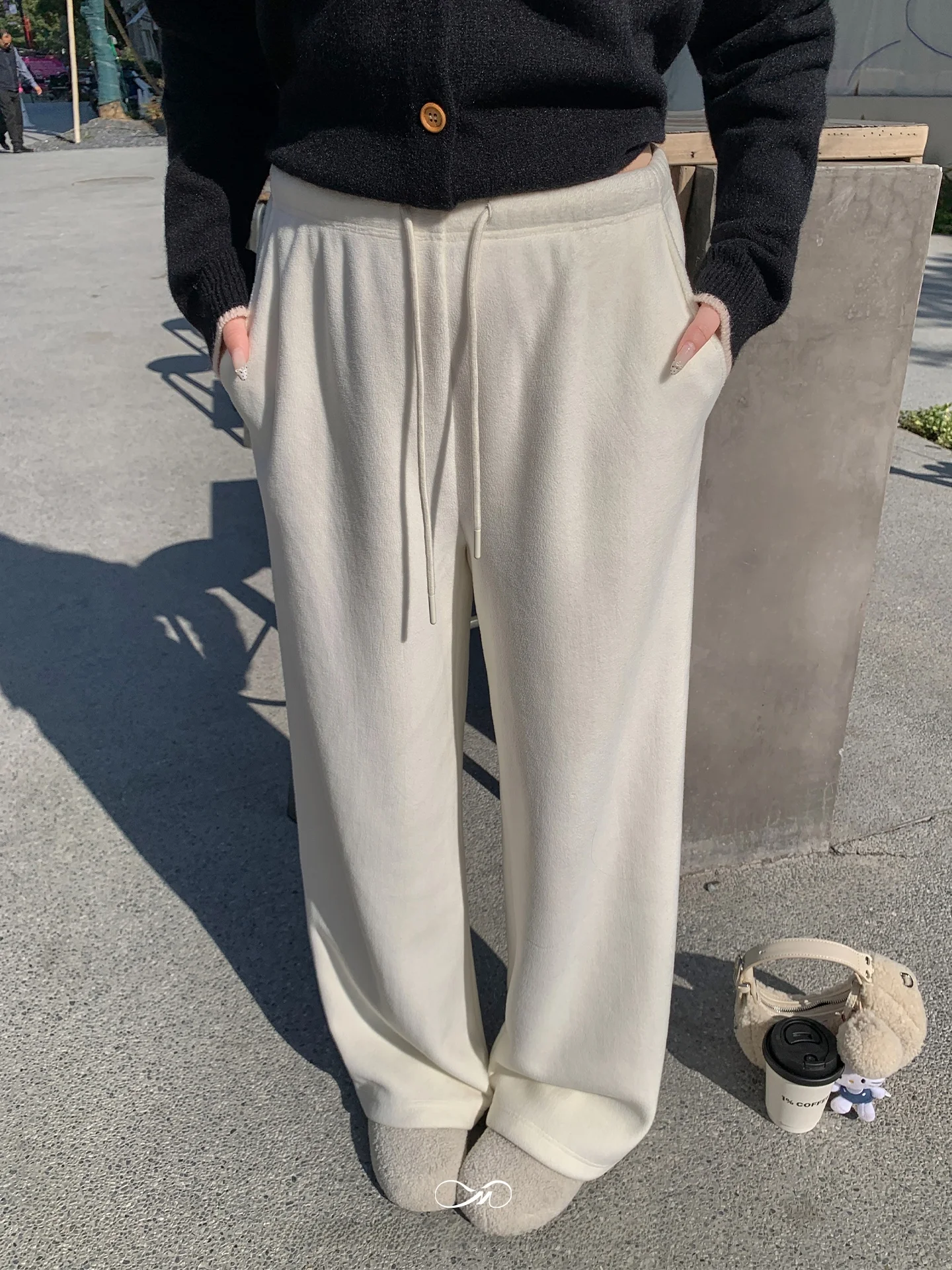 

Warm Double-sided Fce Casual Pants High Waist Wide Leg Pants for plus Size Women New Arrival Autumn Winter Seasonal Wear