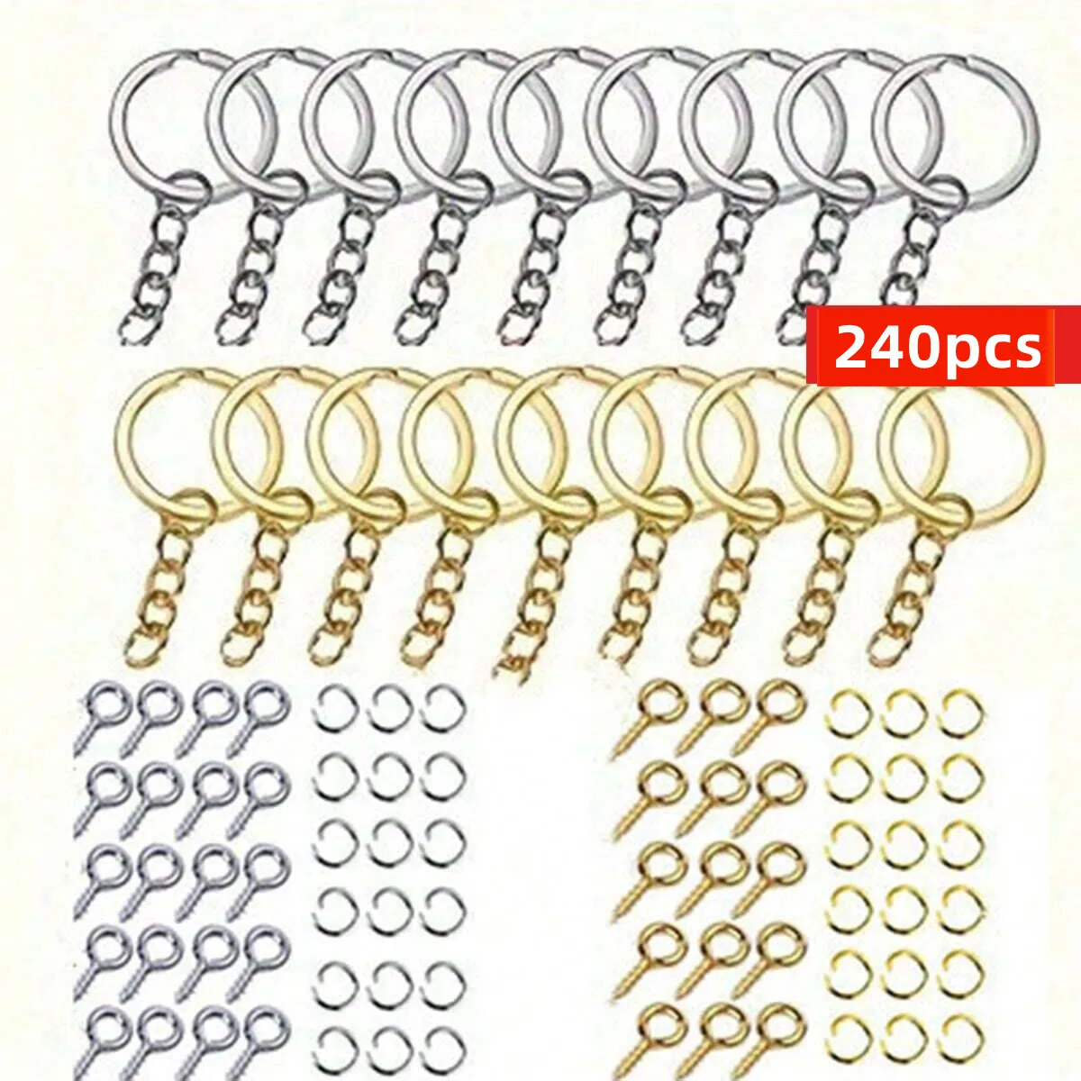 240-teiliges DIY Schlüsselanhänger-Schraubring-Set - Hochwertige Zinklegierung Mini-Schraubösenanhänger für Ohrring-Schmuckherstellung, Basteln
