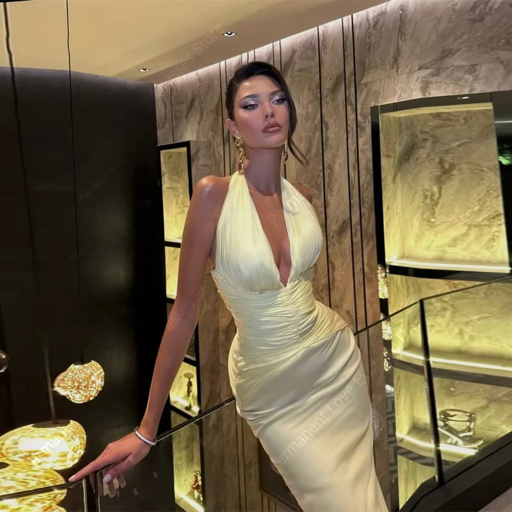 

2026 Halter Collar Mermaid Women Evening Dresses Fascinating Prom Gowns Cocktail Party Mopping Length Robe de soirée Customized
