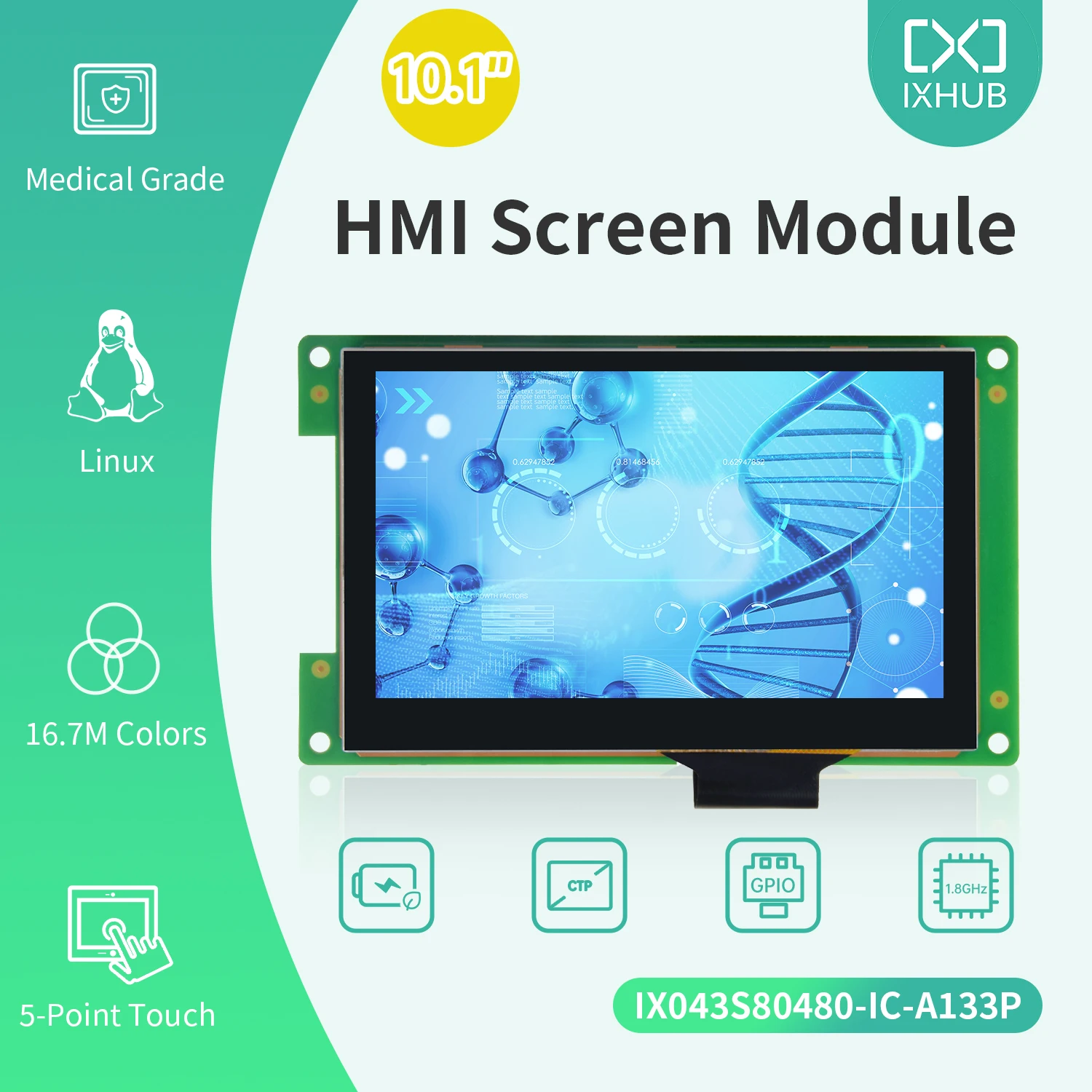 IXHUB A133P CPU Quad-core 4.3 inch LCD Module IPS Capacitive Touch Linux Base Debian 10 Version Display with RS232 Ethernet