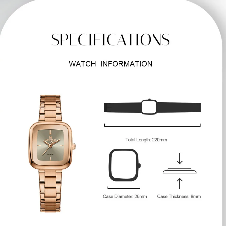 New NAVIFORCE Women's Vintage Fashion Watch 30m Waterproof Resistant Stainless Steel Band Casual Ladies Timepiece Wristwatch