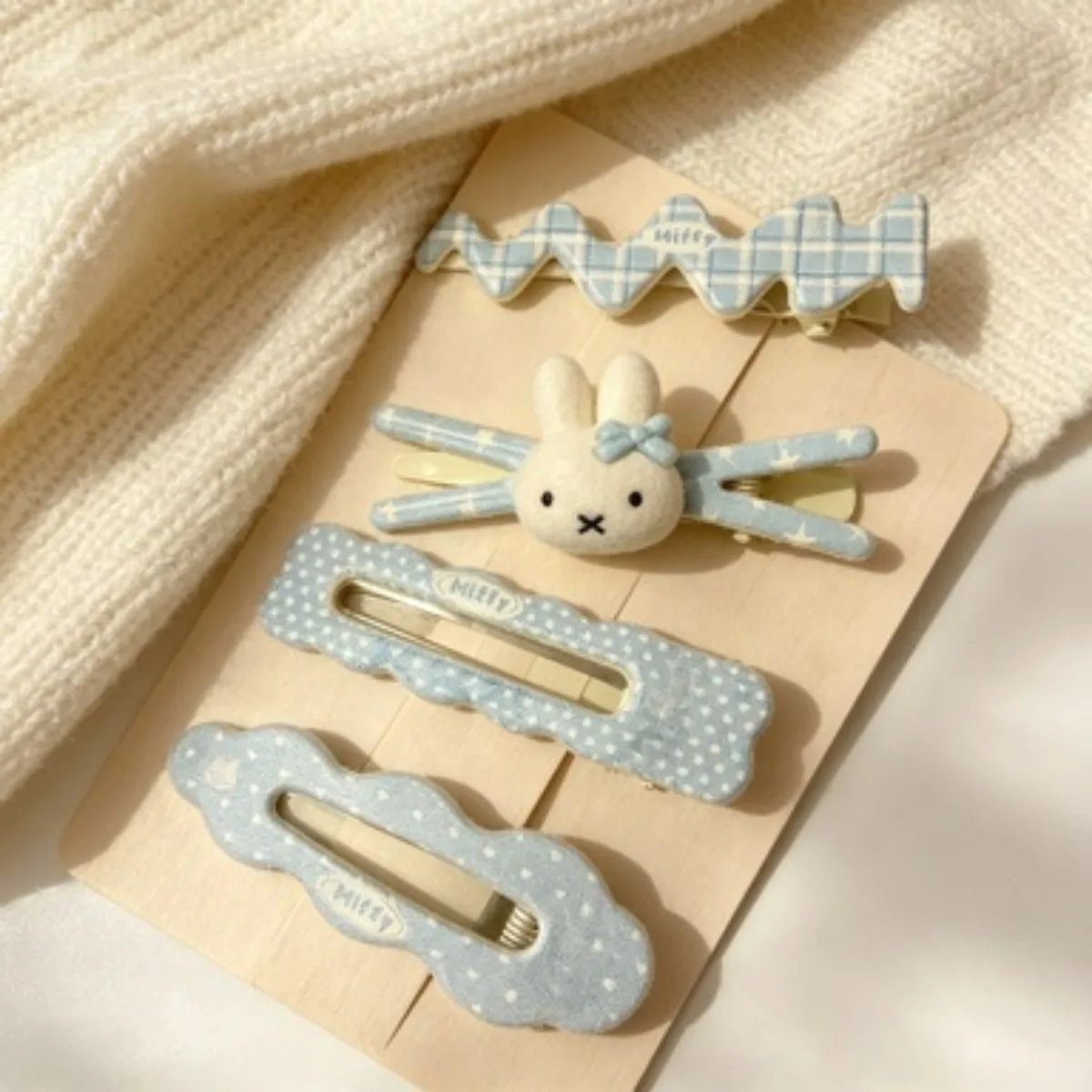 Kawaii Miffy Rabbit Hair Clip Set with Wave Ducks and Wave Points Cloud BB Sweet and Versatile Side Split Girl Hair Accessories