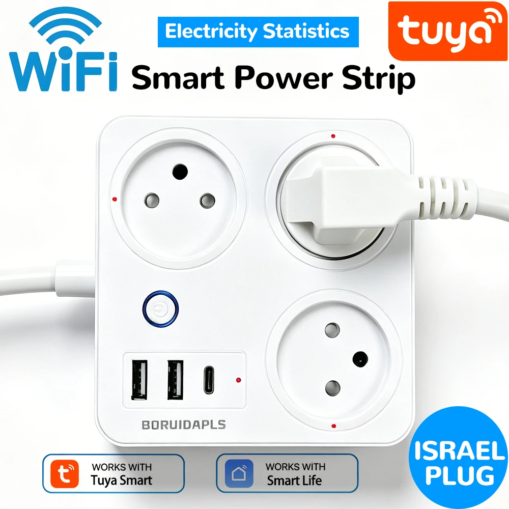 Israel WiFi Smart Power Strip 16A PD20W Energy Monitoring Socket Tuya Alexa Google Home Timing Voice Control Smart Home Outlet
