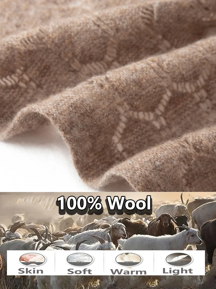 100% pura lana lavorata a maglia Shalws inverno autunno scava fuori Cardigan mantello coperto Pashmina sciarpa caldo morbido Cashmere Wollen Shalws