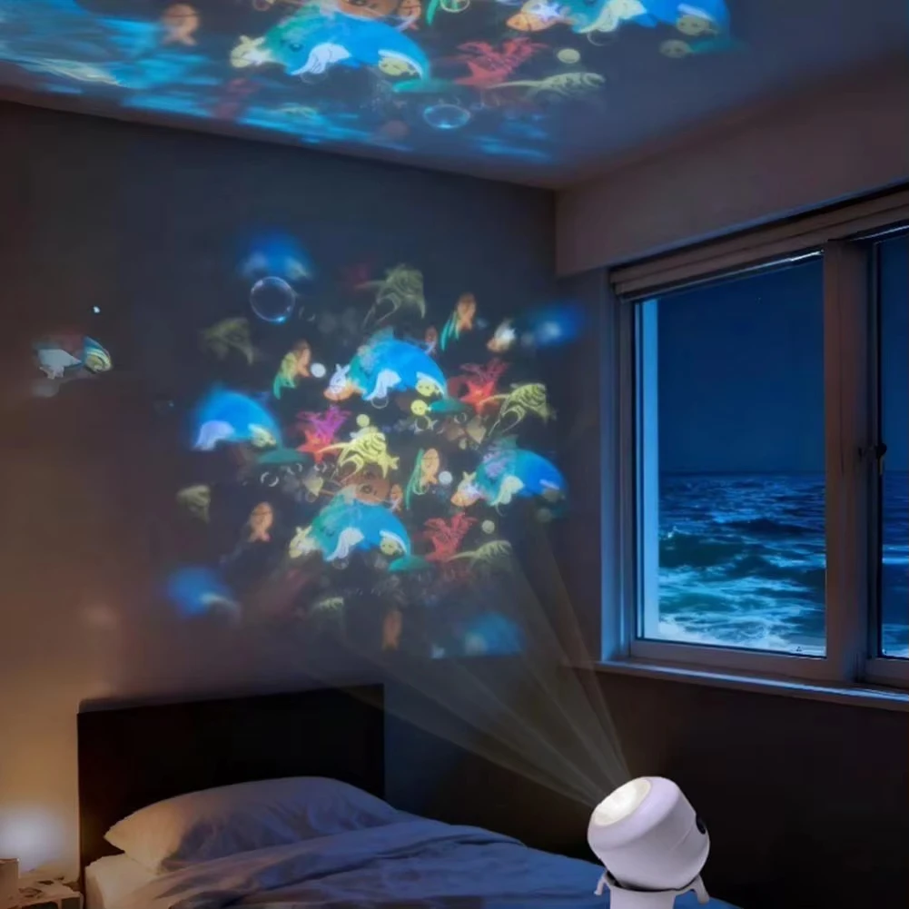 Rotating Projection Lamp Underwater Ocean Projector Light with Dynamic Rotation And Adjustable Brightness Multi-Angle Base Mood