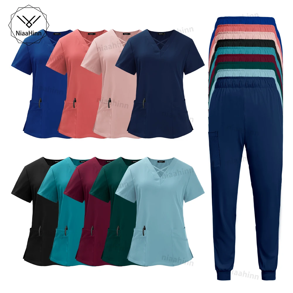 

Surgical Uniforms Woman Scrub Set Medical Nurse Beauty Salon Workwear Clinical Scrubs Top Pants Spa Doctor Nursing Slim Fit Suit