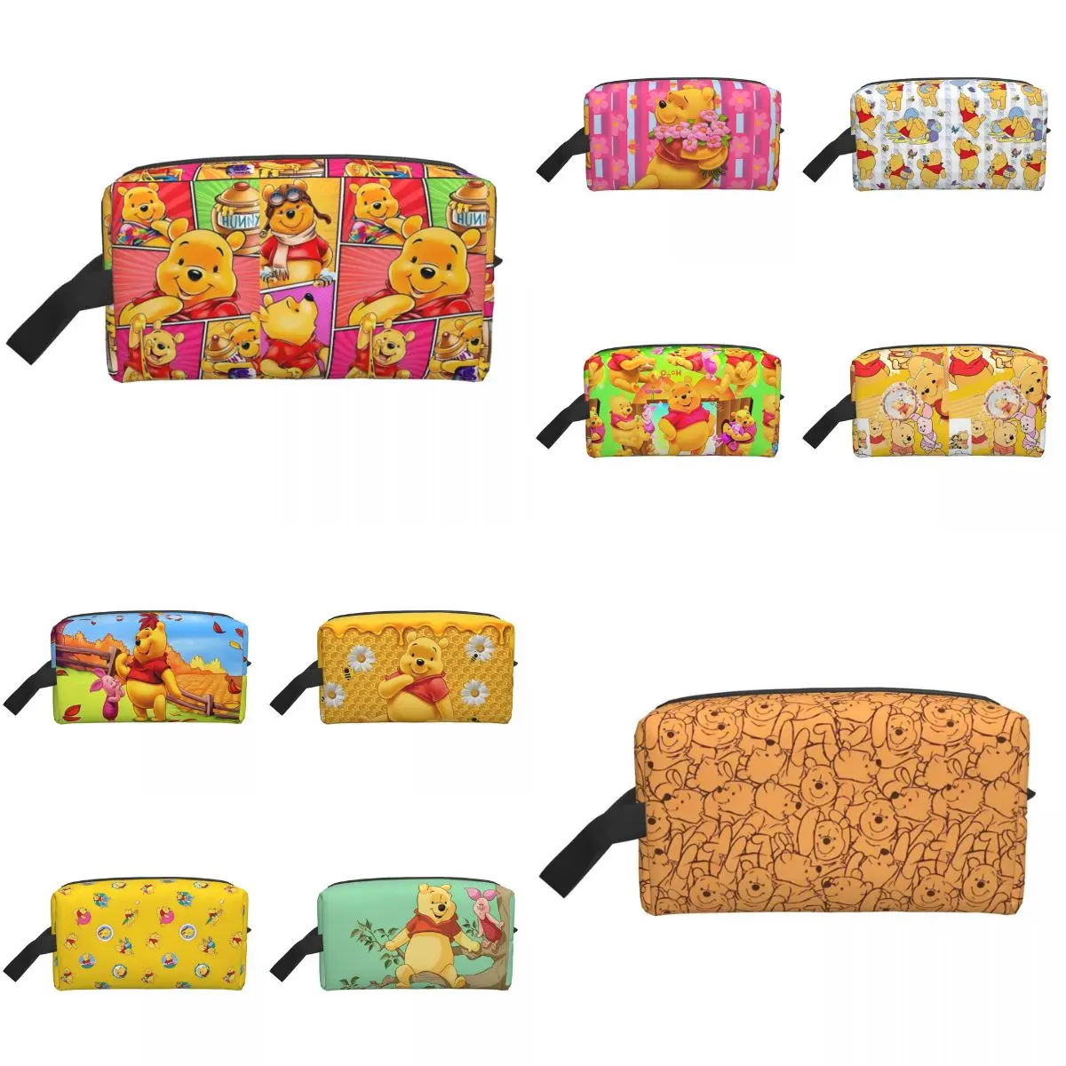 Girls Cartoon Winnie Pooh Bear Piglet Cosmetic Bags Portable Zipper Home Makeup Bag For Makeups Polyester Storage Organizers