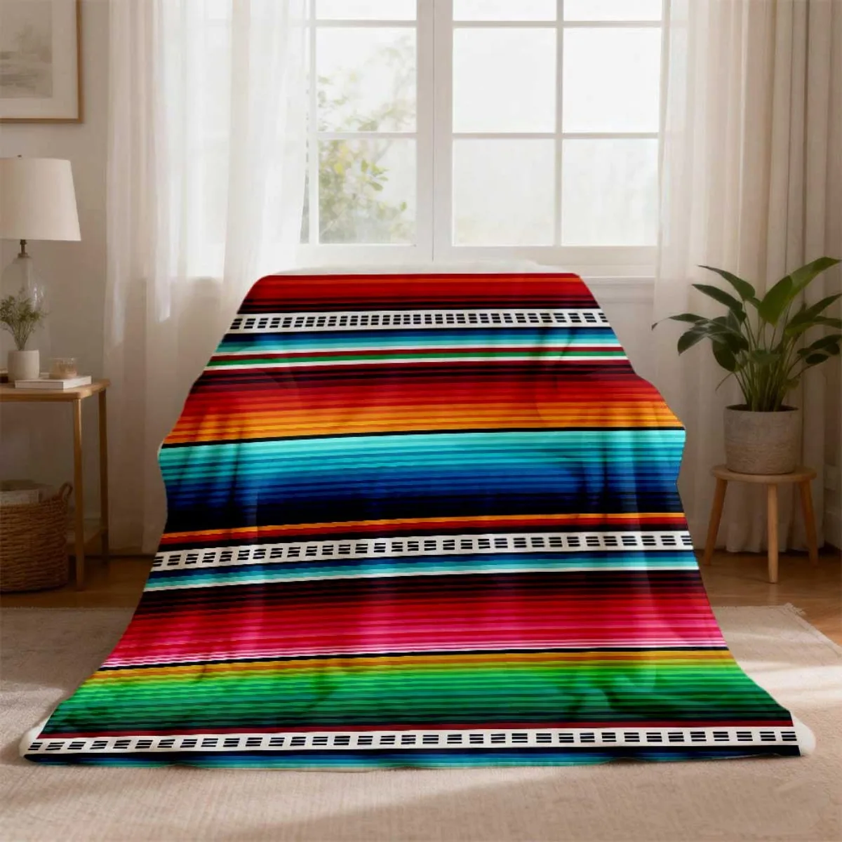2026 Latest Flannel Blanket Mexican Blanket May 5th Colorful Striped Flannel Cover, Soft and Warm for All Seasons, Suitable for - view 4
