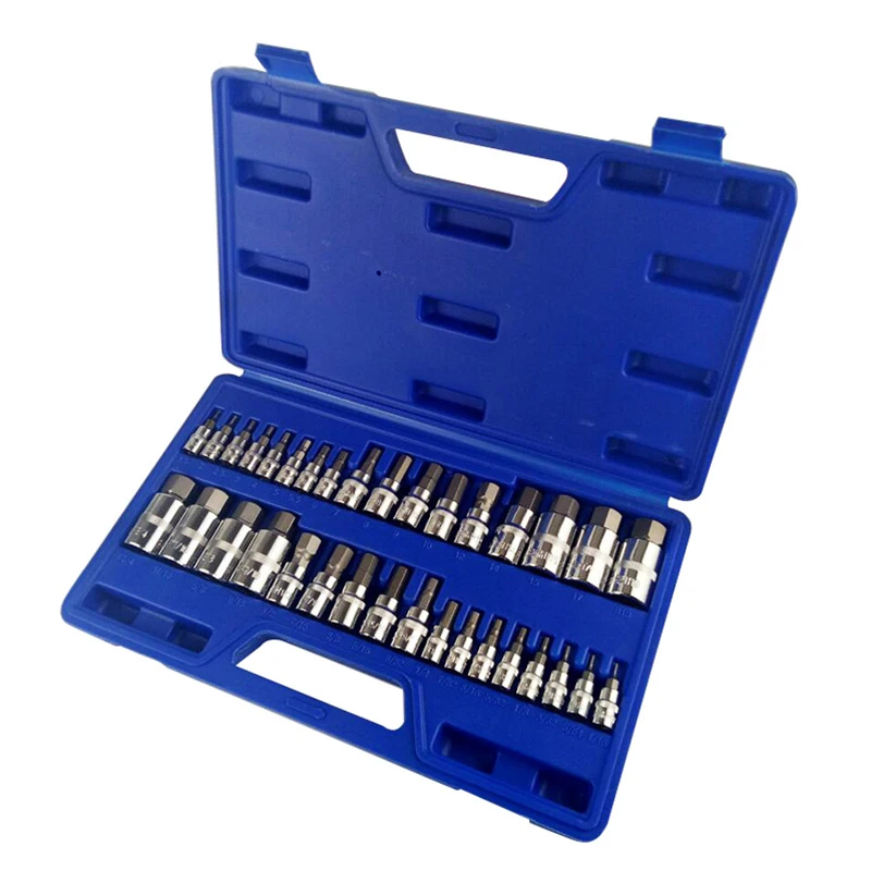 34pcs Master Hex Bit Socket Set Allen Wrench Bit Kit Hex Key for Ratchet Socket Tool SAE and Metric 3/8, 1/4, 1/2 Drive Socket