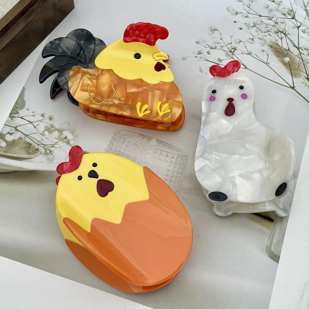 

New Cartoon Animal Series Chicken Hair Clips Acetate Hair Claw Sweet and Cute Design Crab Clip Female Hair Accessories