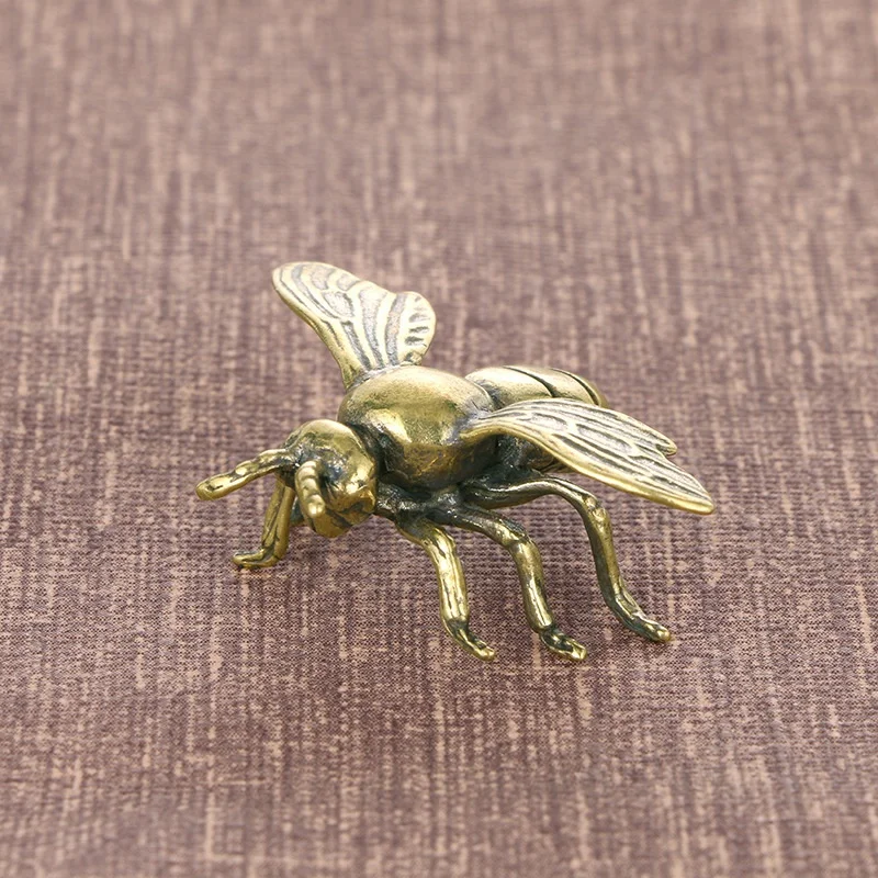 Brass Honeybee Beetle Statue Insect Figurine Tea Pet Miniature Desk Ornament Animal Sculpture Home Decor Collectible Gift Craft