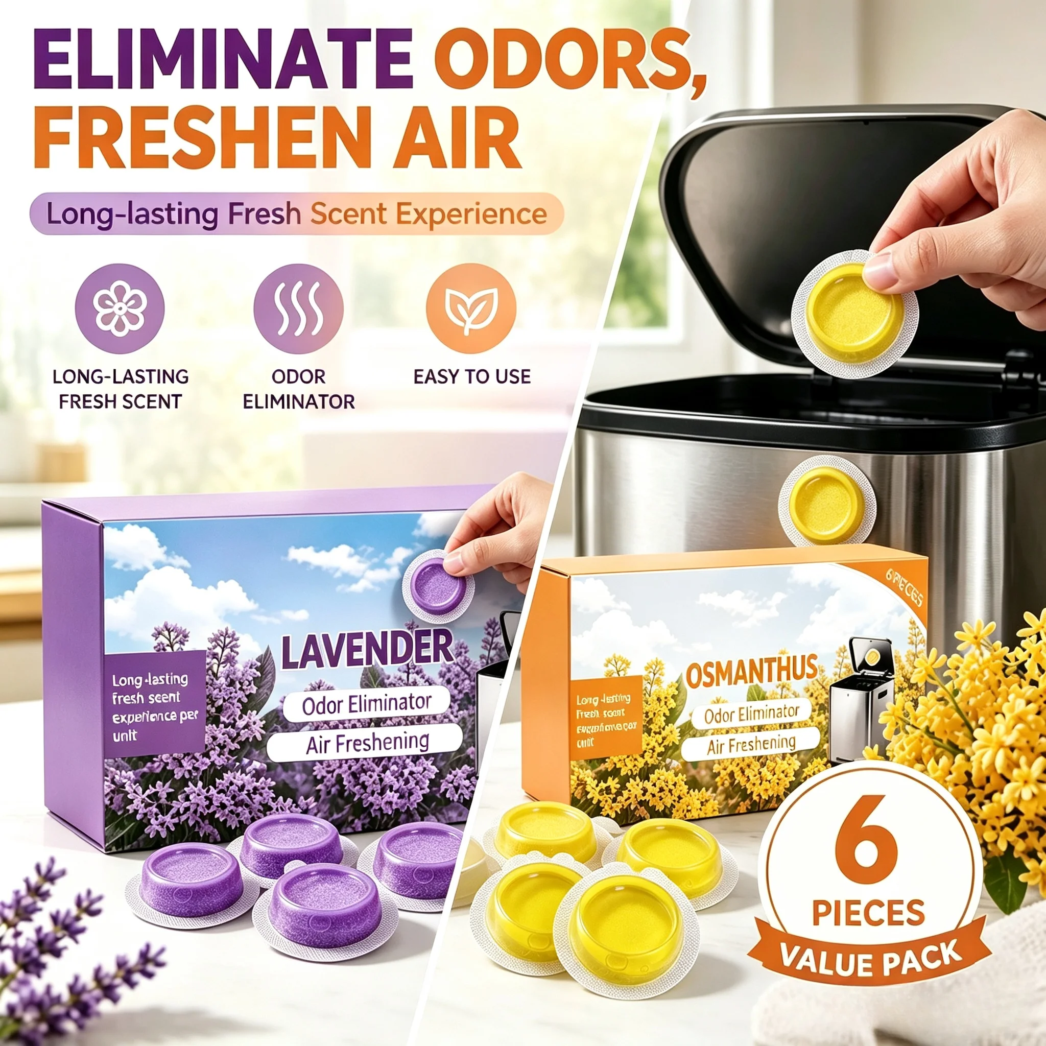 Trash Can Deodorizer Pod Self Adhesive Fresh Sticker Long Lasting Fragrance For Kitchen Bathroom Closet Powerful Odor Eliminator