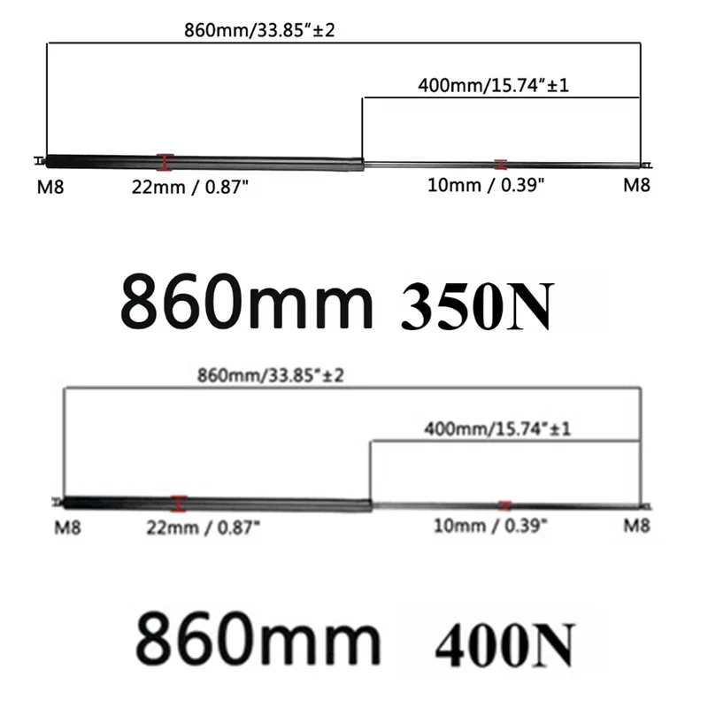 

350N/400N 860mm Car Gas Strut Bars Gas Spring Hood M8 Support Rod Shock Lift for RV Bed Window Bus Caravans