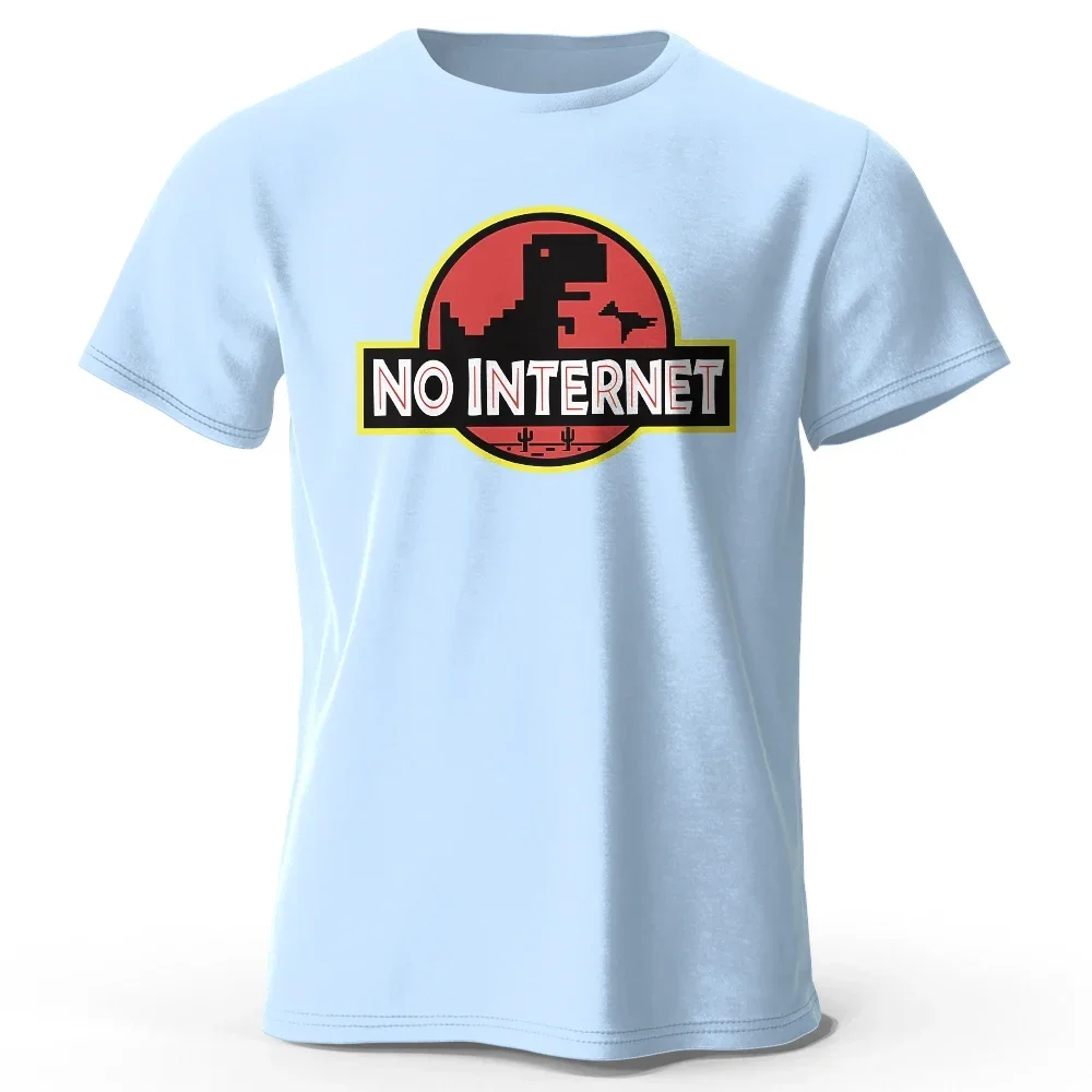 Men's No Internet Printed T-Shirt 100% Cotton Oversized Funny Graph Tees for Men Women Summer Tops