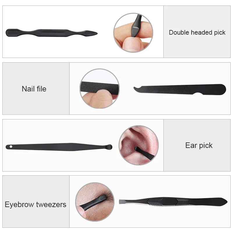 Meisha 7 sztuk przenośny zestaw narzędzi do Manicure zestawy obcinaczek do paznokci ze stali nierdzewnej profesjonalny patyczek do uszu odpychacz do skórek pilnik do paznokci HE0008