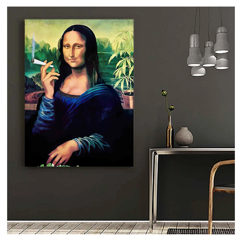 Art Mona Lisa Smoking Joint Poster Home Decoration Modular Nordic Modular Picture Living Room Canvas Painting Print Funny Wall