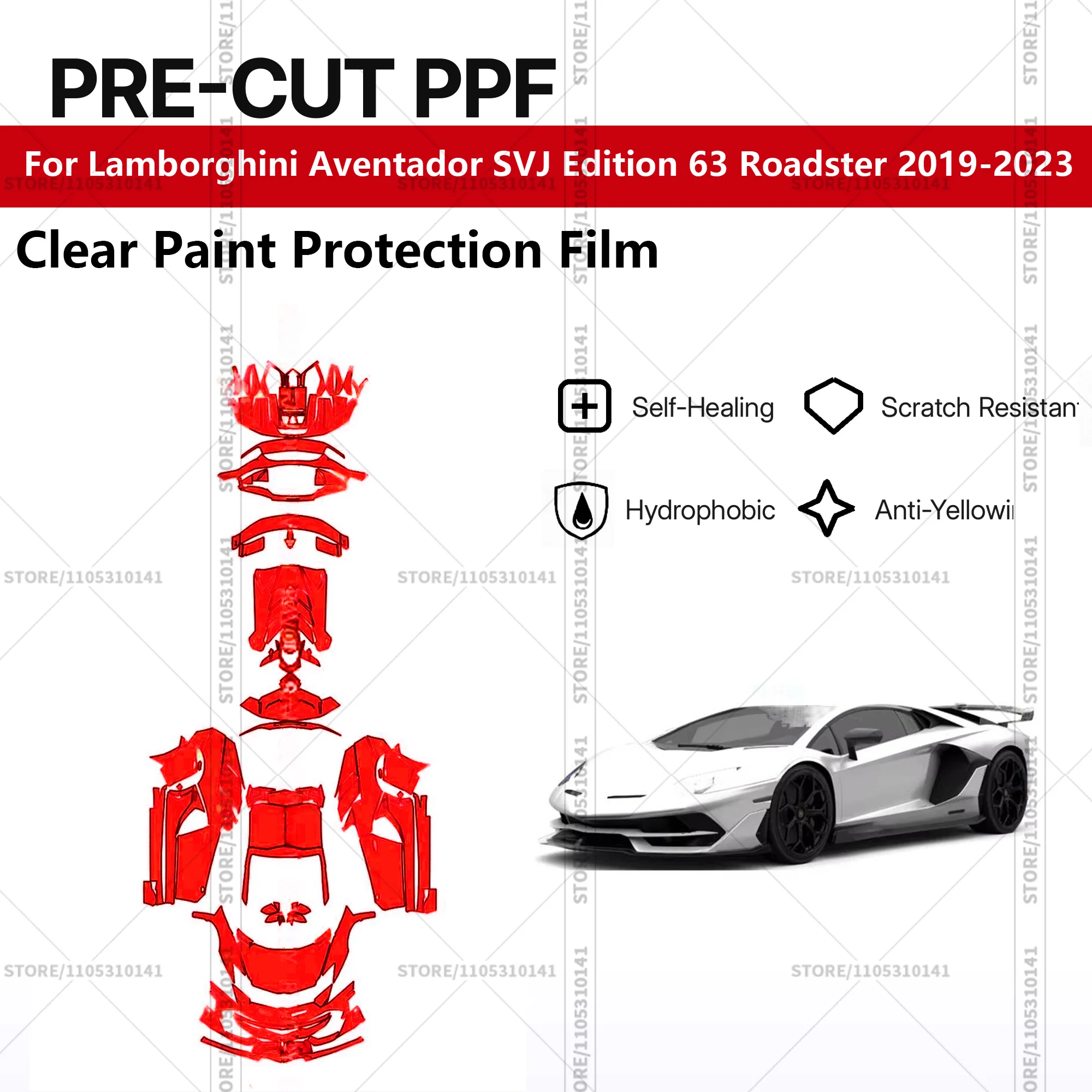 

For Lamborghini Aventador SVJ Edition 63 Roadster 2019-2023 Pre-Cut Paint Protection Film PPF Transparent Car Film Automotive