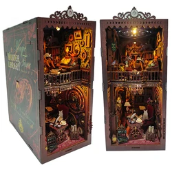 New DIY Wooden Book Nook Shelf Insert Kits Miniature Magic Time World Bookends With Lights Bookshelf Dollhouse for Friends Gifts