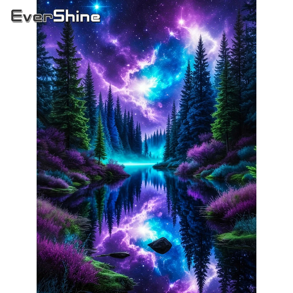 Evershine Diamant-Stickerei Aurora Kreuzstich-Set, Gemälde, Bäume, voller Bohrer, quadratische Strasssteine, Mosaik, Landschaft, Wandkunst