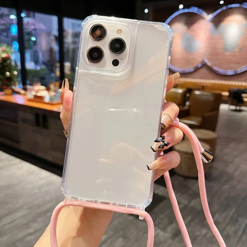 Transparente Schutzhülle mit Trageband für iPhone 17 18 16 15 13 12 11 14 Pro Max Mini X XS Max Plus Air, Umhängekordel, Kunststoff-Acryl-Abdeckung – Detail 12
