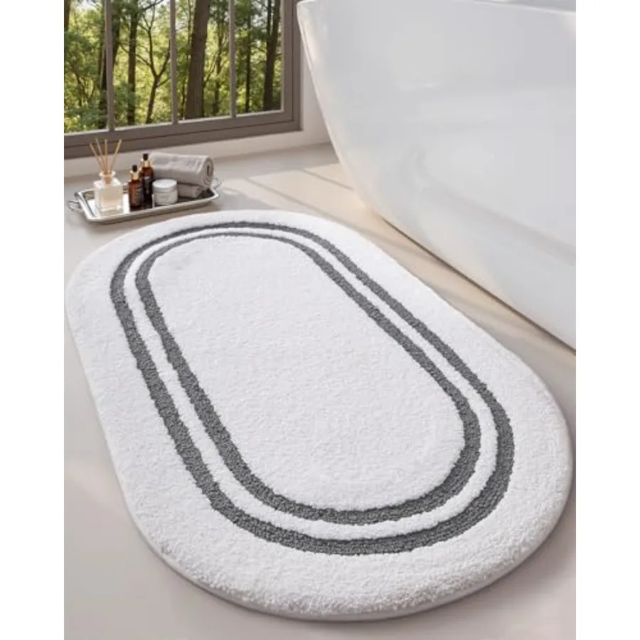 

Oval Bath Mats for Bathroom 24x43 Absorbent Bath Mat Washable Microfiber Bathroom Rug with Non Slip Backing for Shower Floor