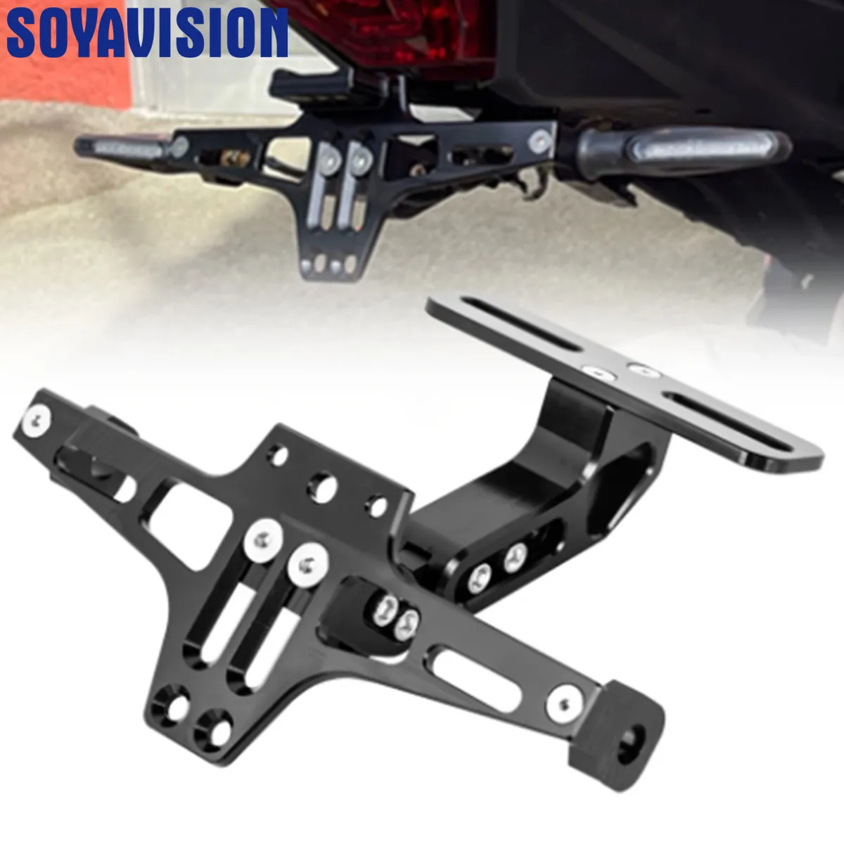 Suporte universal para placa de licença de motocicleta, ajustável, para montagem traseira, compatível com Yamaha MT07, Kawasaki Z800, Honda e BMW.