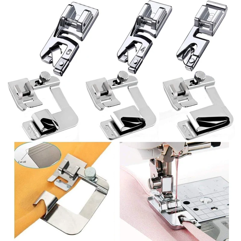 Sewing Hemming Set 3Pcs Wide Hem Foot Or 3Pcs Narrow Rolled Hem Presser Feet For Brother Singer Janome Low Shank Sewing Machines