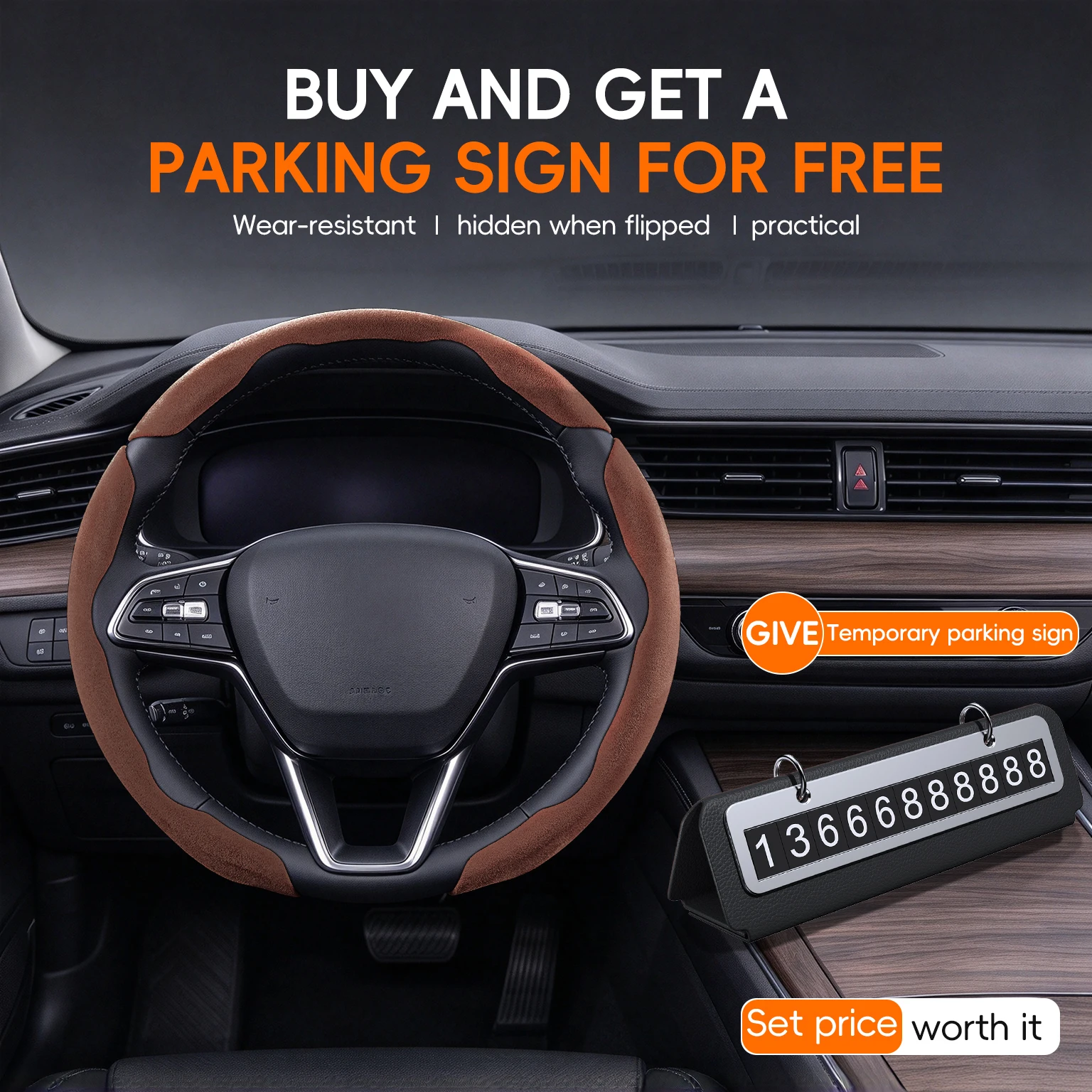 Segmented suede leather car steering wheel protective cover, smooth and comfortable feel, car interior components