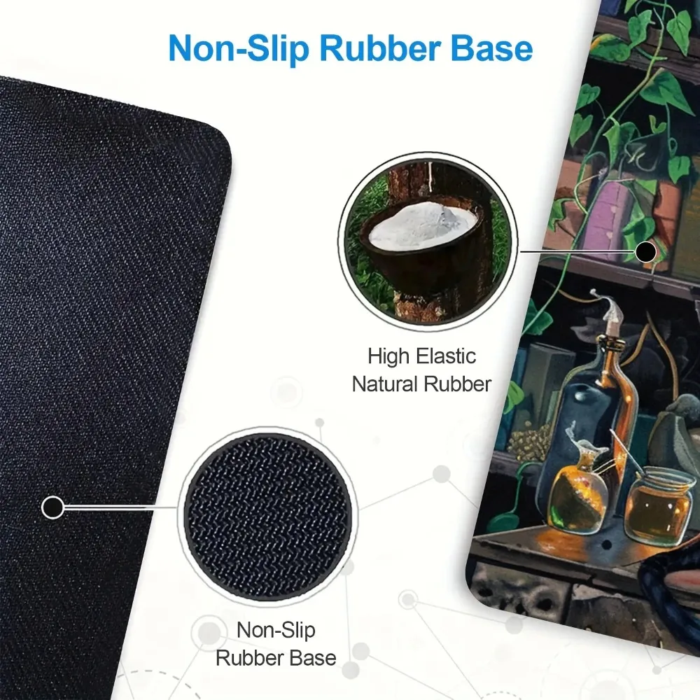 Halloween-themed black cat witch game mouse pad, equipped with a non-slip rubber base, suitable offices, study rooms and gamers