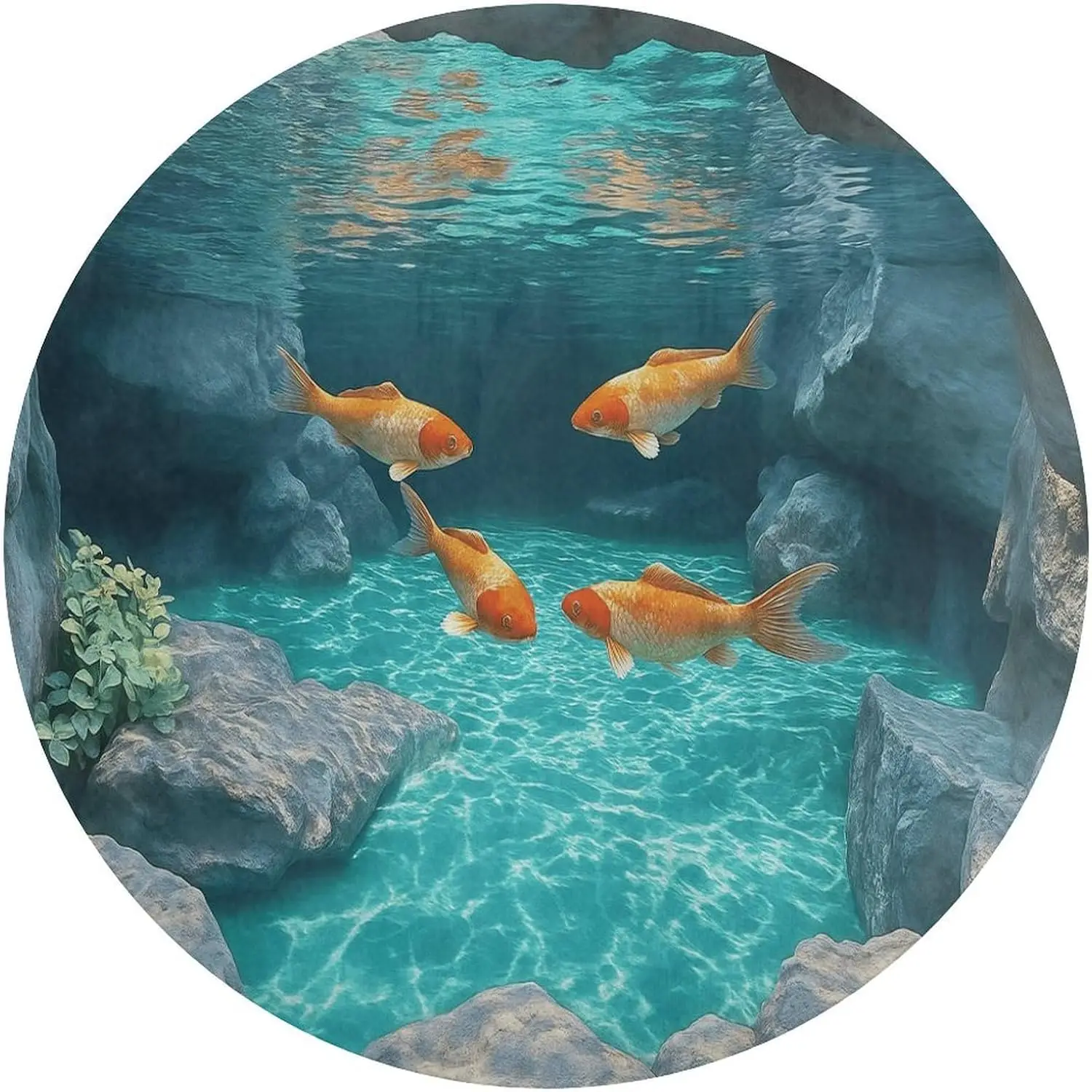 Round Waterproof Ocean Fish Mat Kids Play Rug Memory Foam Nursery Bathroom Area Decor Koi Aquarium Design