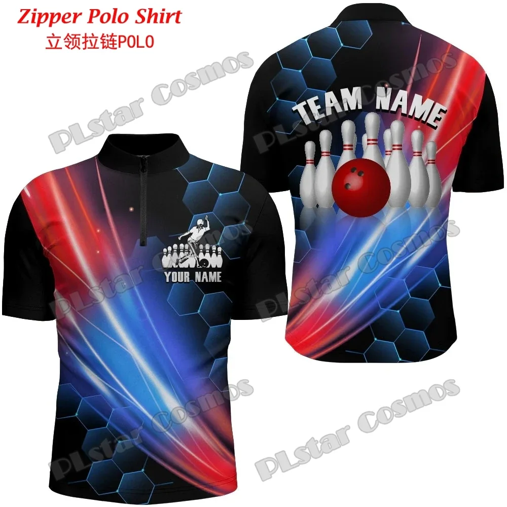 Immagine 5: Camicia da bowling da uomo Quarter Zip Camicia da bowling personalizzata con zip stampata in 3D Camicia casual unisex estiva Regalo per gli amanti della bowling PO57