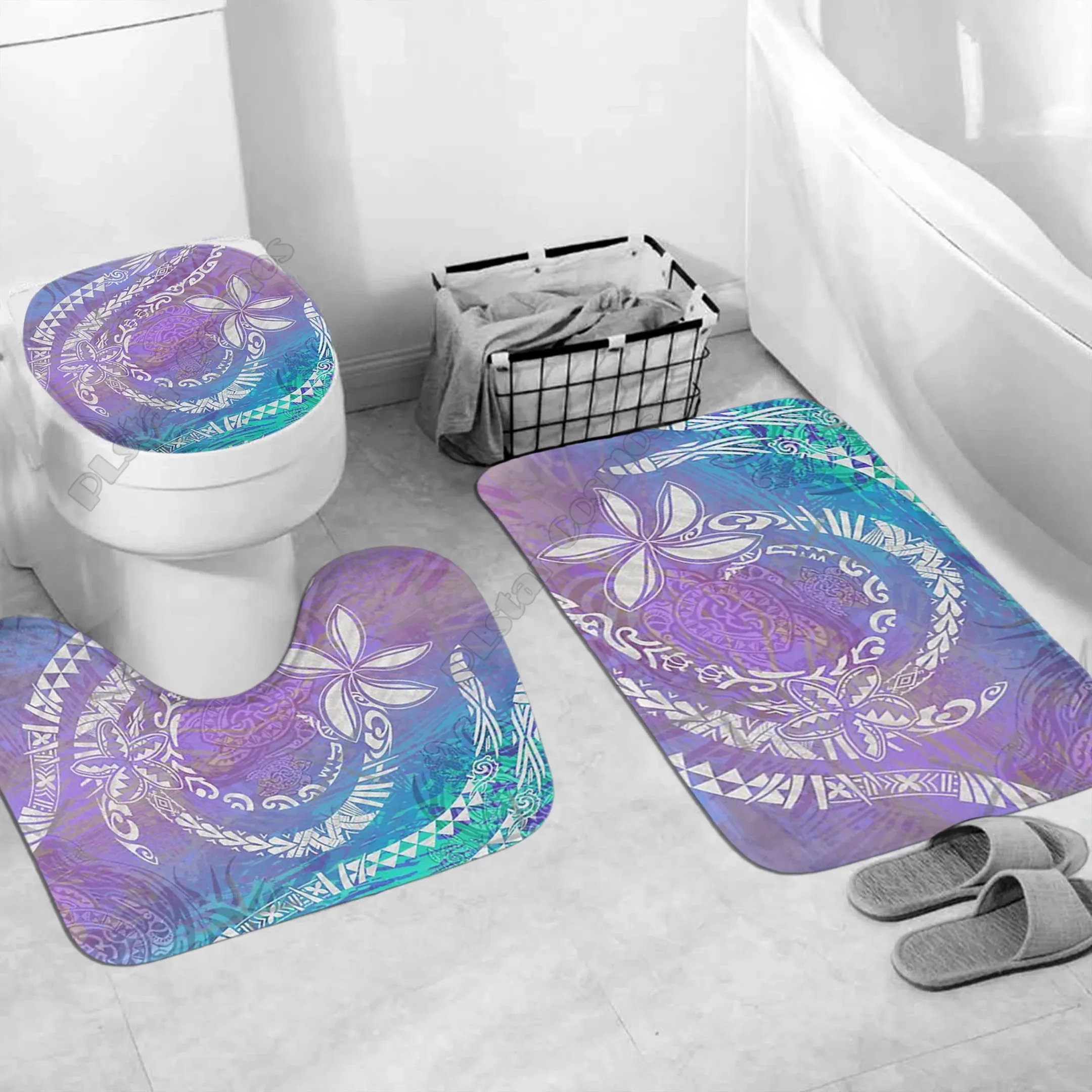 Polynesian Home Set - Polynesian Tribal Abstract Bathroom Set 3D printed Bathroom Pedestal Rug Lid Toilet Cover Bath Mat Set