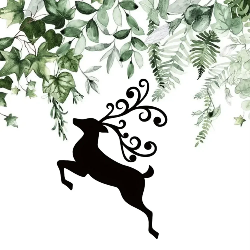 CIFBUY Wrought Iron Deer Wall Decor Black Silhouette Hanging Art for Living Room Bedroom Home Halloween Day of the Dead
