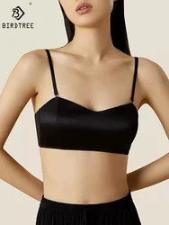 Forro BirdTree 100% sujetador sin aros de seda, satén sedoso para mujer, ropa interior cómoda y Sexy, novedad de verano primavera 2025 P42854QM