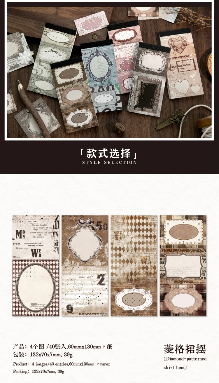 Journal GO 40 Stück Retro Abreißblock Vintage Rahmen Scrapbooking Dekorationsmaterial Collage Junk Journal DIY Materialpapier – Detail 14