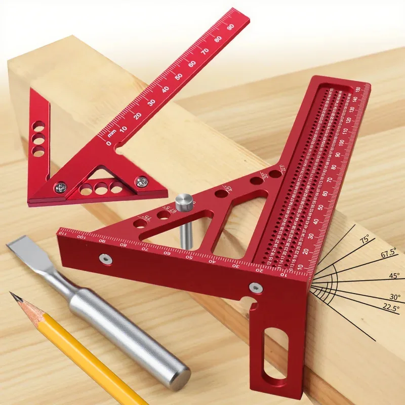 Woodworking Tools Set Square With Hidden Latch Multifunctional Aluminum Alloy Scribing Scale Ruler Measuring Tool