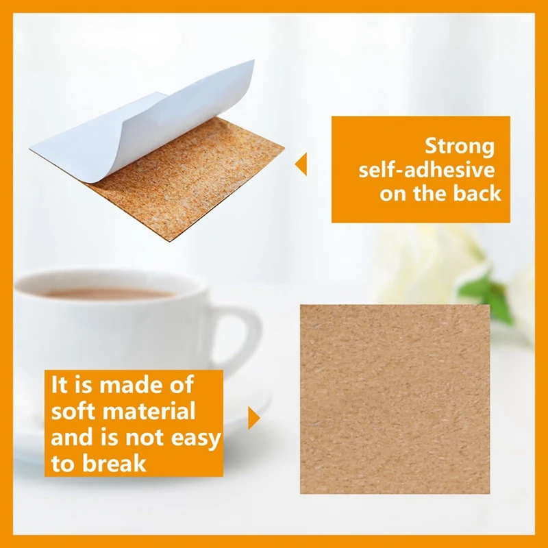 150PCS Self Adhesive Cork For Coasters, Bulk 4X4inch Coaster Bottoms Self Adhesive,Squares Cork Pads With Adhesive Back Durable