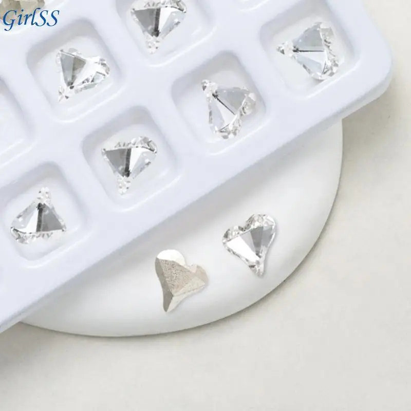 10x ネイルラインストーン不規則な形状ネイルクリスタル宝石ハートネイルチャームクリアネイルアートチャームネイルアートデコレーション T4MB