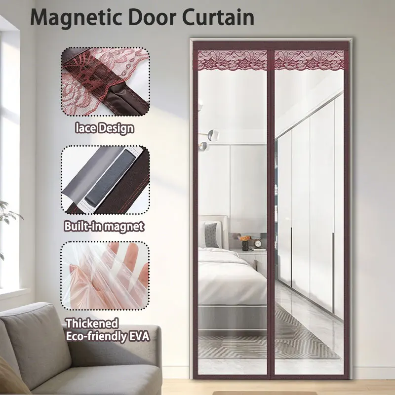 No-Drill-Türvorhang aus magnetischem Netzstoff für Zuhause – selbstschließender Trennwand mit Magnetstreifen, fliegen- und mückensicher