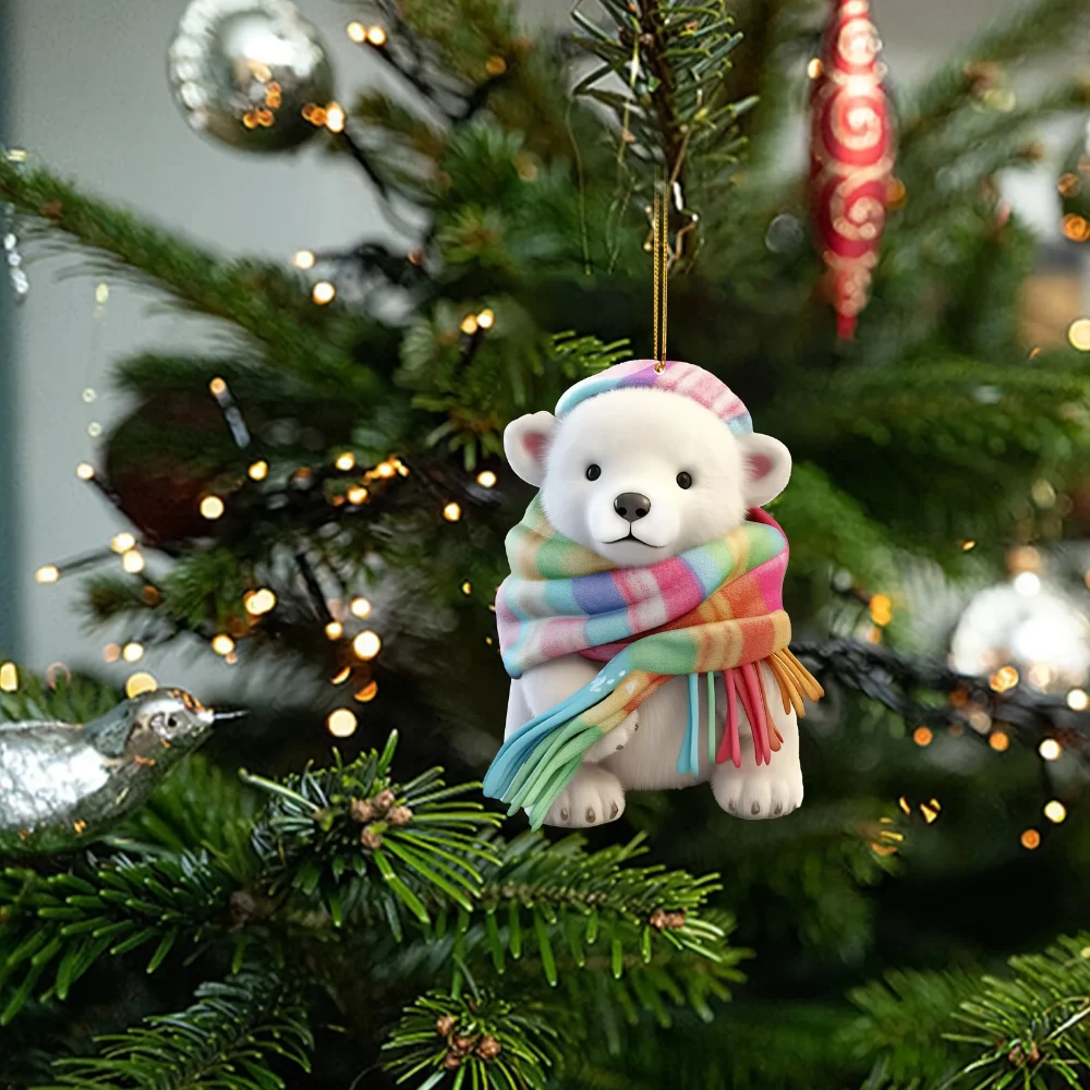 2D süßer Eisbär-Schlüsselanhänger mit Schal, hängende Verzierung, Autospiegel, vielseitig, einzigartige Rucksäcke, festliches Party-Geschenk und Dekoration